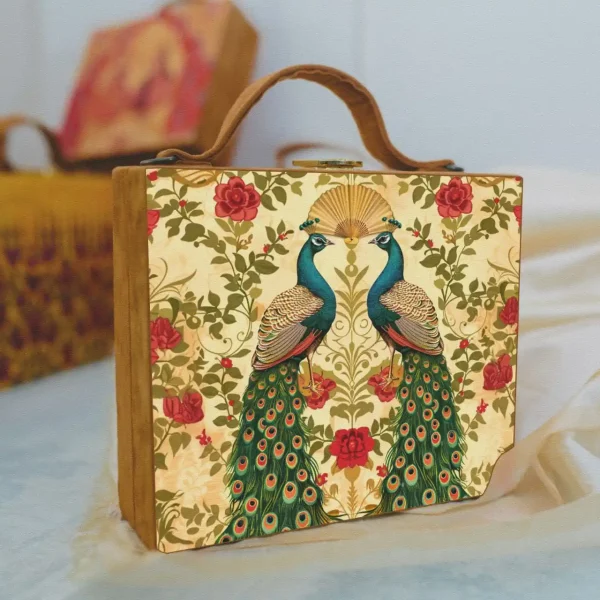 Peacock Printed Suitcase Style Clutch