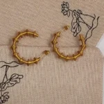 bamboo Anti Tarnish Gold Plated hoop earrings