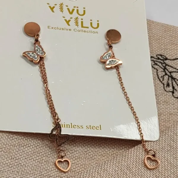 Stainless Steel Rose Gold Studed Drop Earrings