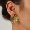 Stainless Steel Waterproof Anti-Tarnish Gold Floral Stud Earrings