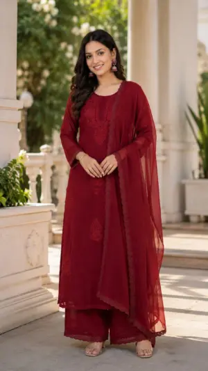 Cherry red Kurti Plazzo set