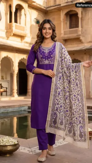 Roman Silk Violet Kurti Pent Dupatta Set