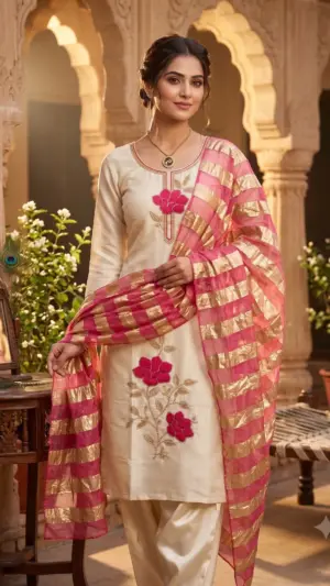 Glass Roman Silk Cream Suit Set